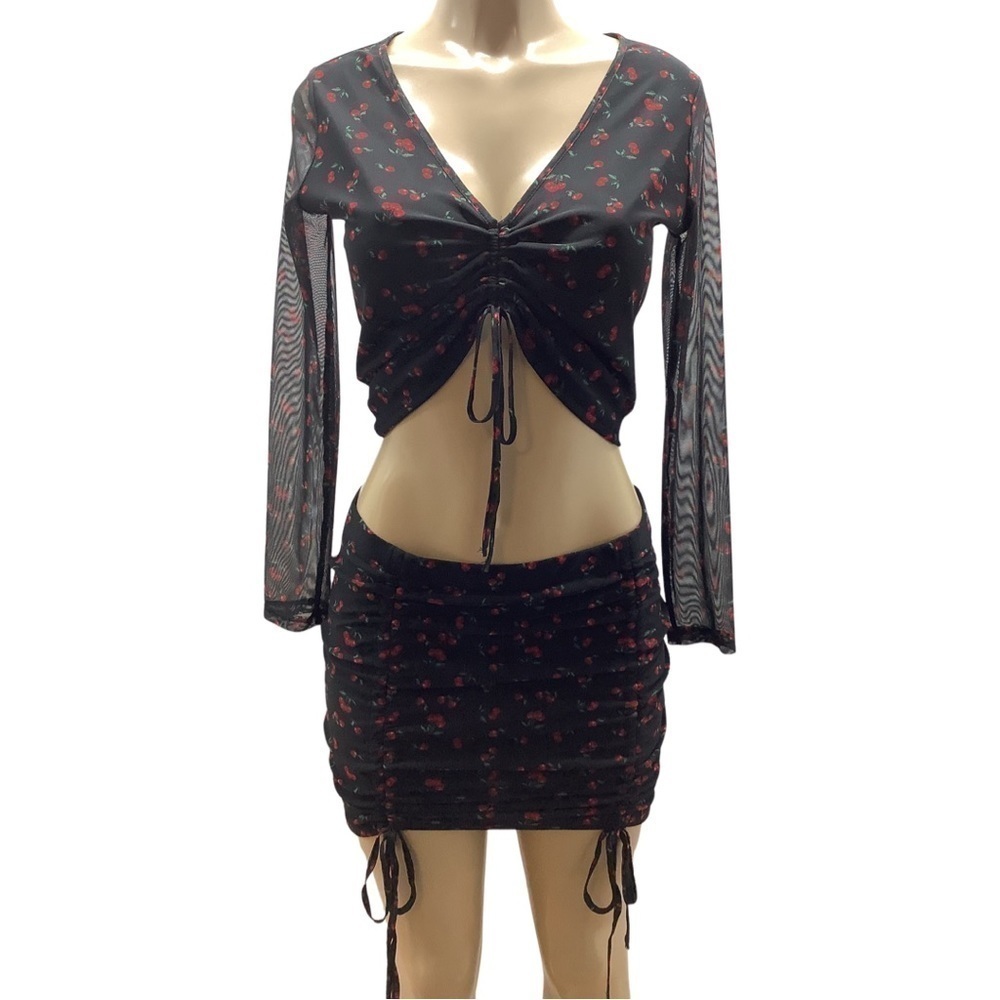 J for Justify Size Large Cherry Print Mesh Skirt Set. Preloved
